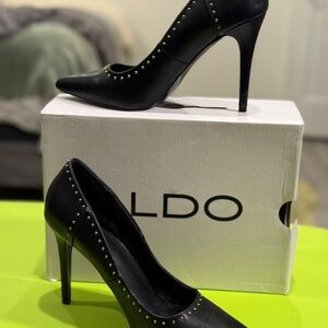 ALDO Black Heels with Gold Studs
